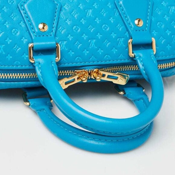 Louis Vuitton Blue NanoGram Monogram Embossed Leather Speedy Bandouliere 20 Bag - Picture 4 of 11